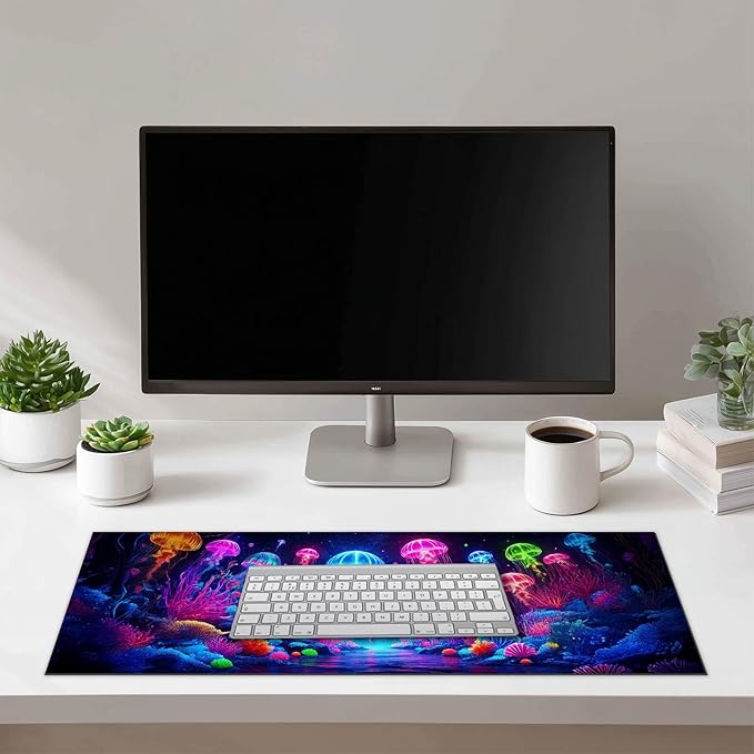 HOMETITUTE Jellyfish Neon Gaming Mouse Pad XL Desk Mat Large Mouse Pad for Extended Keyboard Pad Computer Mat Waterproof Mouse Mat Non Slip Base Desk Accessories for Home Office Gaming