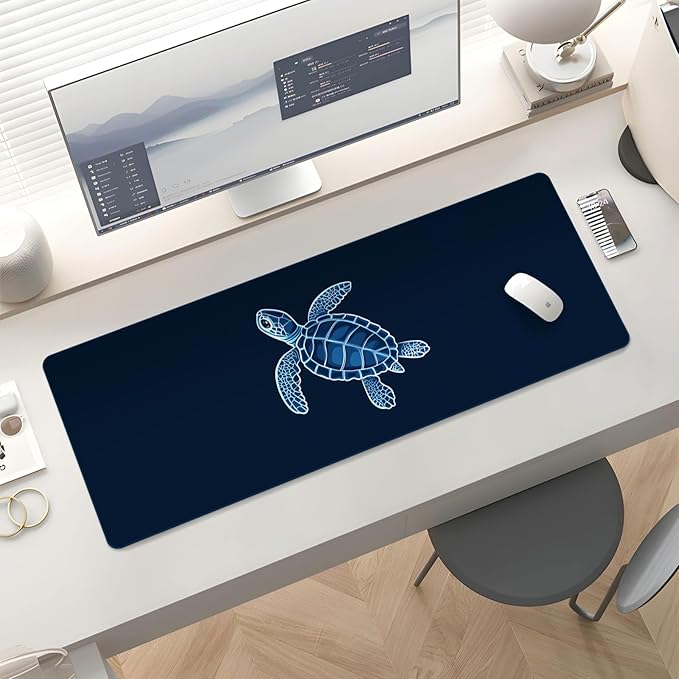 Mousepad Desk Mat Gaming Large Keyboard Cute Office Desktop Computer Laptop XXL Long Big Kawaii Aesthetic Girly Pretty Design Women Girl Gamer Oversized Wide 30x12'' Mousepad, Blue Turtle