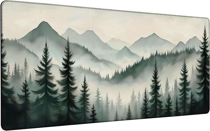 Mountain Landscape with Mist and Trees Mouse Pad,35.4 x 15.7 Inch Large Mouse Mat Non-Slip Rubber Stitched Edges for Writing Desk,Office,Home,Laptop