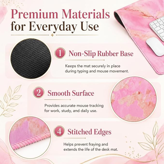 Relaxweex L Shaped Desk Mat for 90° Corner Desks, 26" x 26" Pink Waterproof Mouse Pad with 18" Inner Corner, Non-Slip Rubber Desk Protector for Office & Gaming