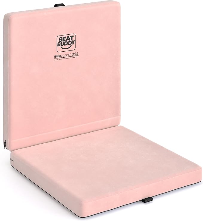 Skil-Care Seat Buddy Portable Seat Cushion, Foldable Chair Cushions with Non-Slip Bottom for Office Chair, Recliner Chair, Stadium Seats, Wheelchair, Travel, 16"x16", Pink Cozy Cloth, 914353