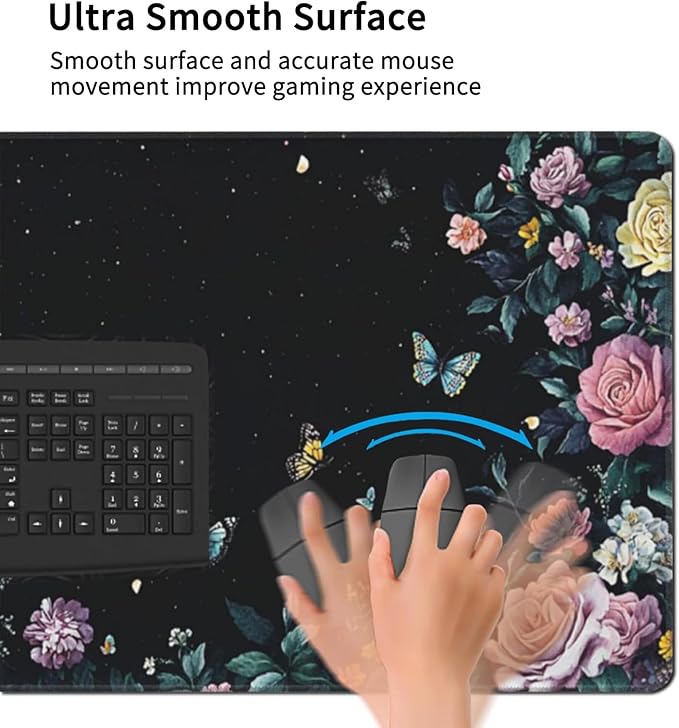 Gaming & Office Mouse Pad - 48"x 24" Extended 3XL Desk Mat with Stitched Edges, Non-Slip Rubber Base, Giant Computer Mousepad for Laptop, Keyboard, PC - Flower Pattern Desk Protector