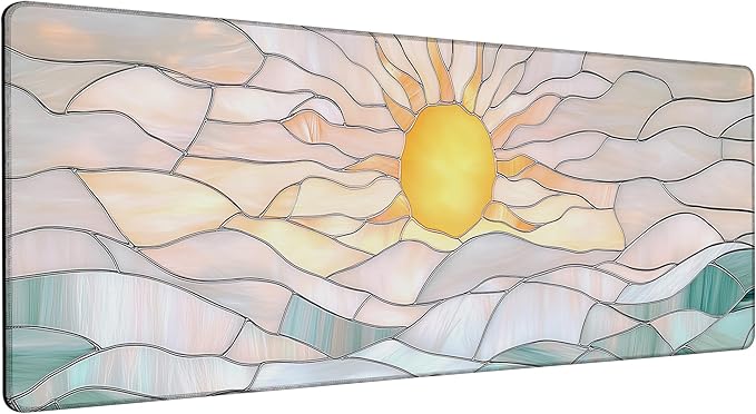 Large Gaming Mouse Pad Abstract Serene Ocean Sunrise Desk Mat,Non-Slip Rubber Base Stitched Edges,Extended Mousepad for PC,Laptop,Office,Home Decor(31.5 x 11.8 Inch)