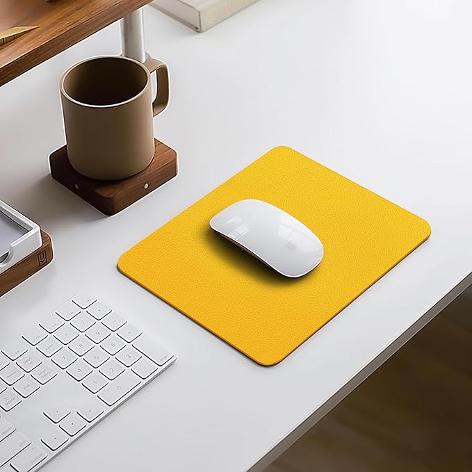 Leather Desk pad Protector, Office Mat, Large Mouse Mat, Non-Slip PU Leather Blotter, Laptop Desk Pad,Waterproof Laptop Computer Desk Keyboard Mat for Office/Work/Home/Decor (Yellow, 11in*8in)