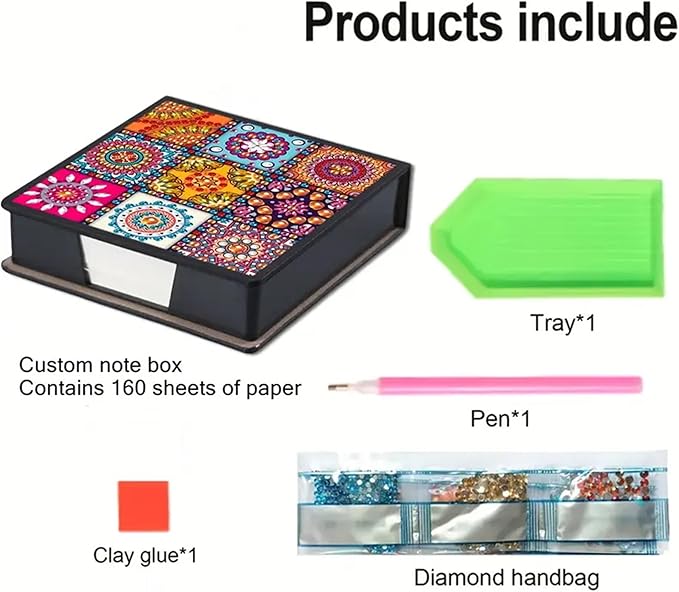 Mandala Diamond Painting Kit Note Box,Memo Paper Storage Box Diamond Art,Sticky Note Holder Diamond Art,Diamond Painting Memo Pad For Office Desk. (Mandala)