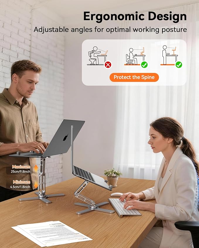 TECKNET Laptop Stand for Desk-360°Rotating Laptop Stand Riser with Ergonomic Foldable Height & Angles, Adjustable Computer Stand Compatible with All Laptops Macbooks up to 17.3", 100%Aluminium Silver