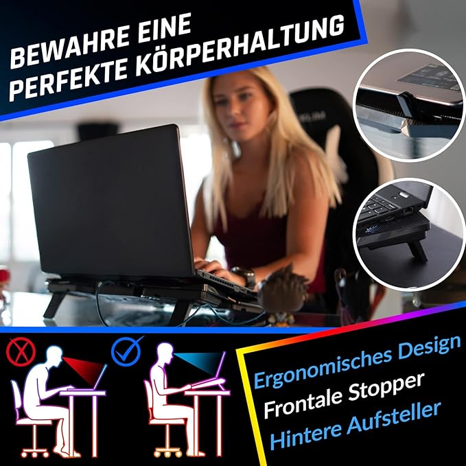 KLIM Wind Laptop Cooling Pad - More Than 500,000 Units Sold - New - Powerful Rapid Action Laptop Cooler - Laptop Stand with 4 Cooling Fans - 2 USB Ports - PC Mac PS5 PS4 Xbox One - Cobra Red