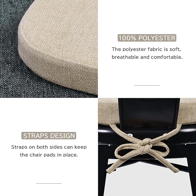 baibu 14x14 Memory Foam Metal Chair Cushions Set of 4, Dual-Layer Design Non-Slip Metal Dining Chair Pads Kitchen Seat Cushion with Machine Washable Cover, 4 Counts, Beige