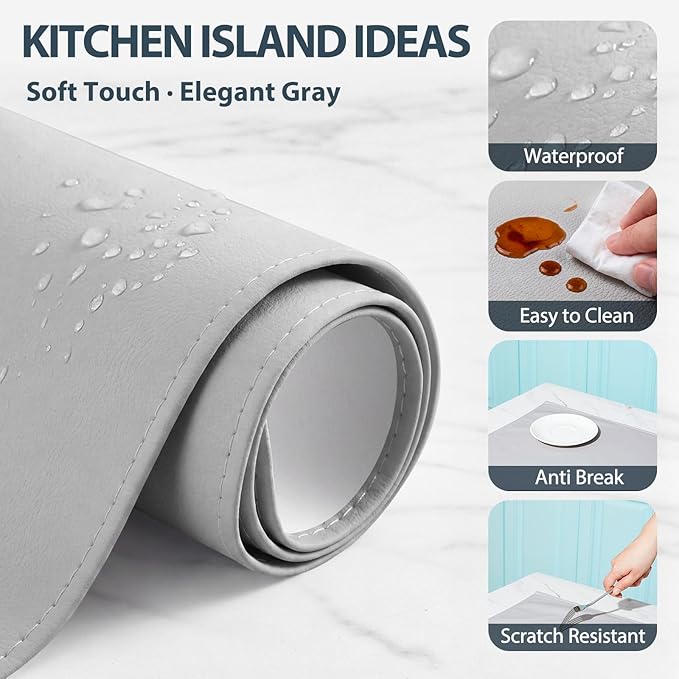 Zhehao 39'' x 55'' Large Countertop Protector Mat, Waterproof Heat Resistant PU Leather Top Table Cover Protector for Kitchen Dining Room, Crafting Desk, Gray