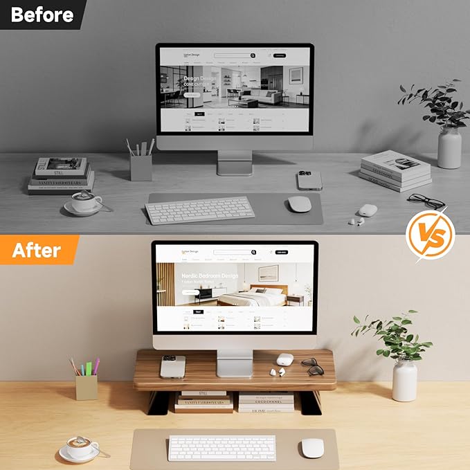 Monitor Stand - 24 Inch Wood Monitor Stand Riser, 220 Pounds Load Capacity Desk Monitor Riser for Laptop/PC/Printer, Desktop Stands Organizer for Home Office