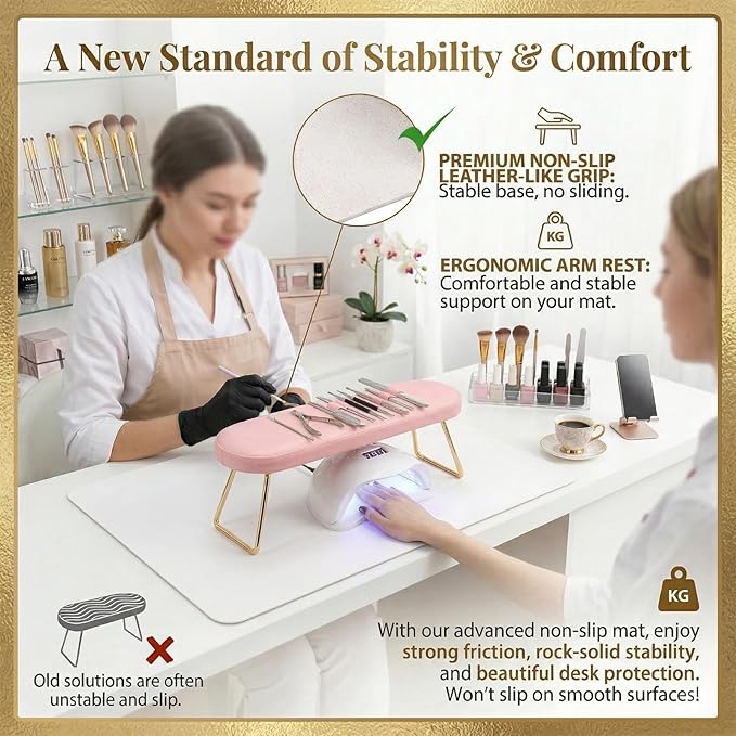 Nail Art Table Mat, (Mat Only) Foldable Hand Rest Manicure Pad, Soft Microfiber PU Leather Arm Rest Pad for Acrylic Nails, Nail Polish Mat for Nail Tech Salon Home (White)
