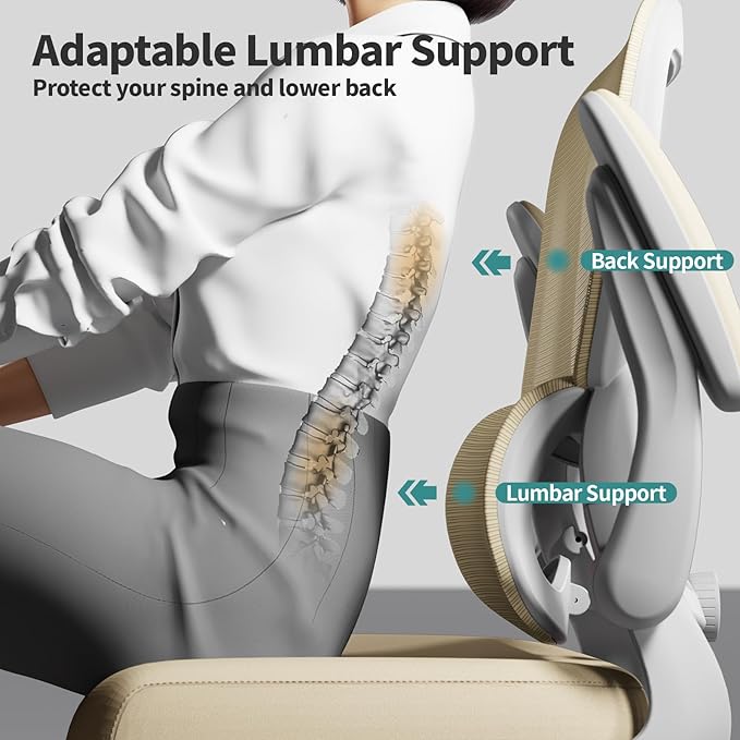 TRALT Office Chair Ergonomic Desk Chair, 330 LBS Home Mesh Office Desk Chairs with Wheels, Comfortable Gaming Chair, High Back Office Chair for Long Hours (Beige)