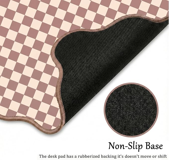 Scalloped Desk Mat Extended Large Cute Mouse Pad Big Desk Pad XXL Aesthetic Kawaii Plaid Mousepad Checkered Mouse Pad for Keyboard Computer Laptop Home Office Accessories Girl 31.5X15.7Inch Brown