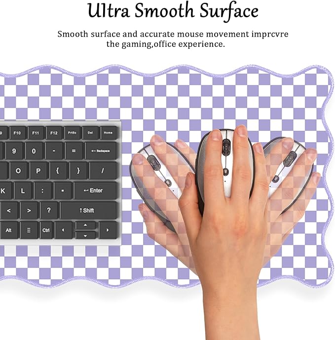Scalloped Desk Mat Extended Large Cute Mouse Pad Big Desk Pad XXL Aesthetic Kawaii Plaid Mousepad Checkered Mouse Pad for Keyboard Computer Laptop Home Office Accessories Girl 31.5X15.7Inch Purple