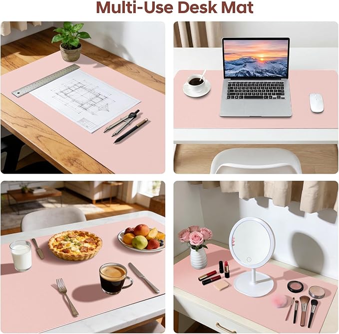 Leather Desk Pad Protector, Office Desk Mat, Large Mouse Pad, Non-Slip PU Leather Desk Blotter, Waterproof Computer Desk Writing Pad for Office and Home (Light Pink, 23.6" x 13.7")