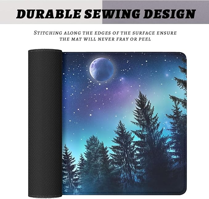 Aurora Desk Mat Starry Night Northern Lights Forest XL Mouse Pad Large Mousepad Extended Laptop Keyboard Mat Gaming Desk Pad Mouse Mat 31.5"x11.8"