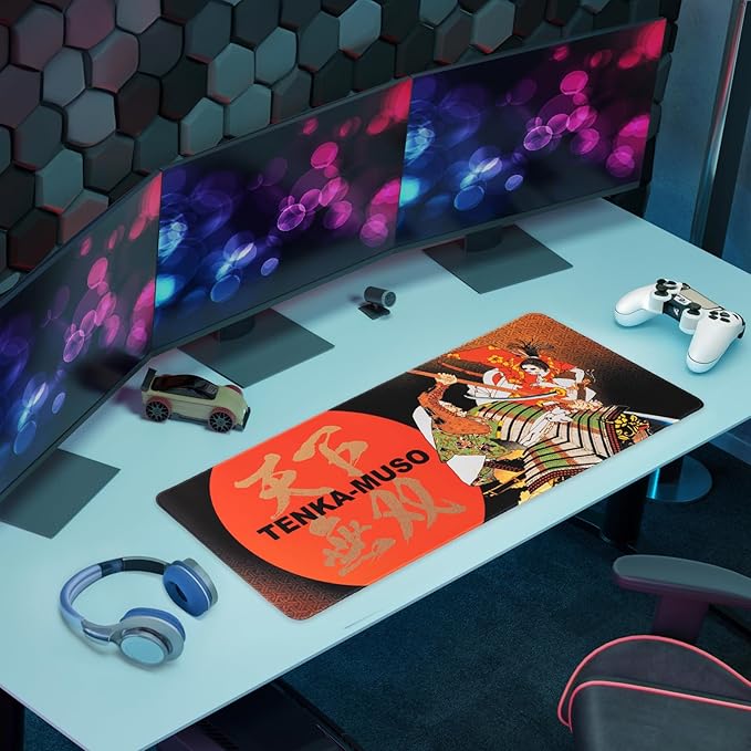 BELLEMOND Japanese Art Desk Mat | Large 31.5x11.8in Anime Mouse Pad for Keyboard & Mouse | Non-Slip Base, Water-Repellent | Original Japanese Design | Tenka Muso - The Unrivaled Warrior