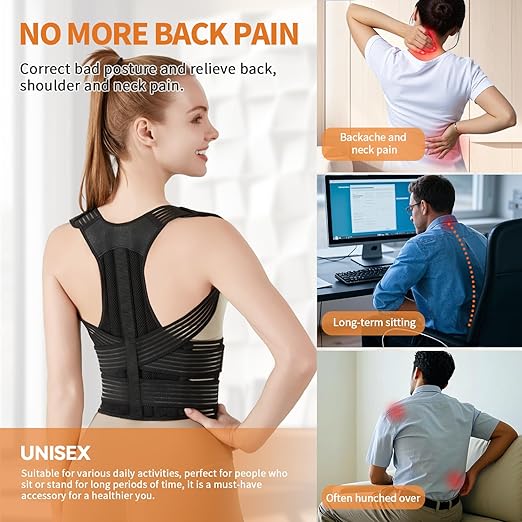 Posture Corrector for Women and Men, Back Support Brace for Neck Shoulder & Upper and Lower Back Pain Relief, Invisible Adjustable Lightweight Posture Corrector Under Clothes(Black, Medium)