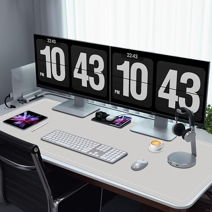 Non-Slip Desk Pad, 24" x 14" Large Mouse Pad, PU Leather Desk Mat with Suede, Laptop Desk Pad, Waterproof Keyboard Pad, Desk Blotter for Office/Home/Decor (Gray)