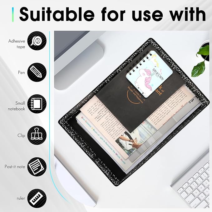 Desk Drawer Organizer, A4 Large Metal Mesh Desk Organizer Tray, Carved Hollow Floral Desk Tray, Versatile Storage Box Set for Office Home Supplies,13x9x3 inches (Rhinestones,1 PC)