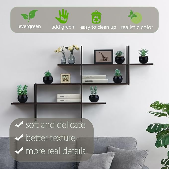 GREENTIME 6 Pcs Green Mini Artificial Succulents in Plastic Pots Small Fake Plant Succulent Plant Graduation & Father Party Decorations Classmate Gift Faux Indoor Decor Bedroom Desk Bathroom Table