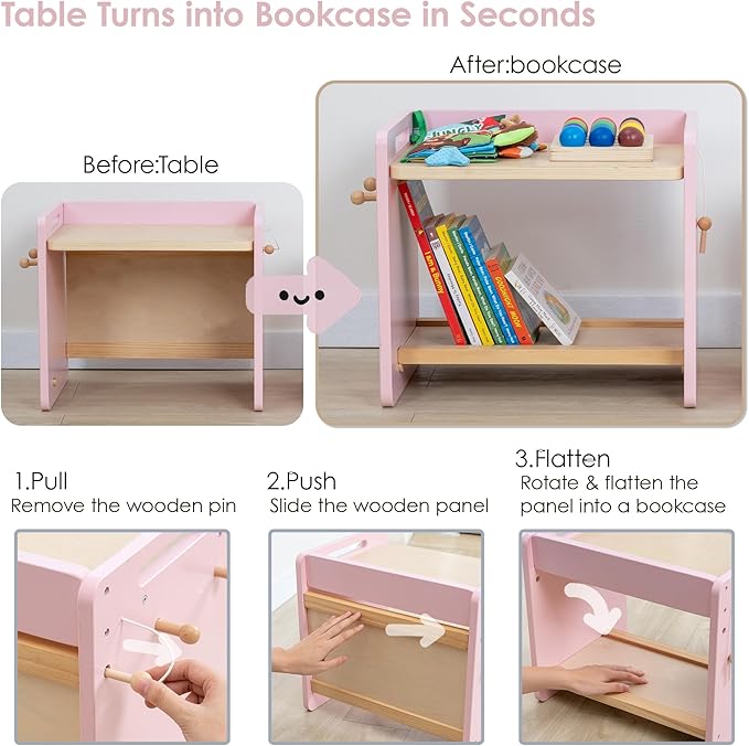 bpmfkid Montessori Weaning Table and Chair Set - Adjustable Design for Toddlers, Ideal for Mealtime, Learning, and Play, Pink