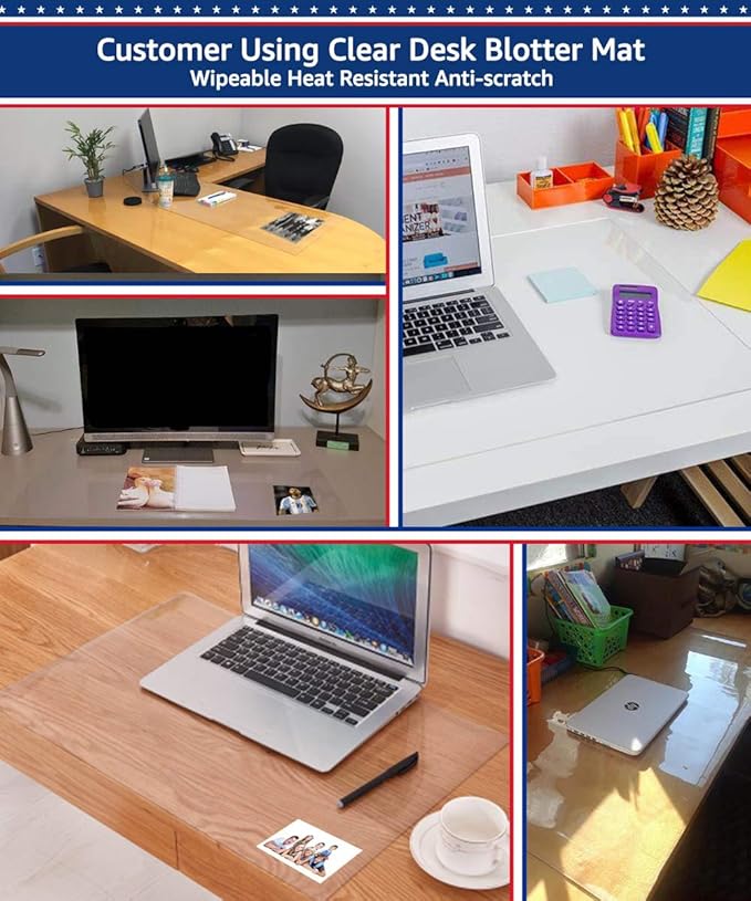 24 X 60 Inch XL Desk Pad Protector Clear Desk Mats Blotter on Top of Desks for Laptop Computer Keyboard PVC Vinyl Large Desktop Writing Mat Cover With Mouse Pad Transparent Waterproof Wipeable Plastic