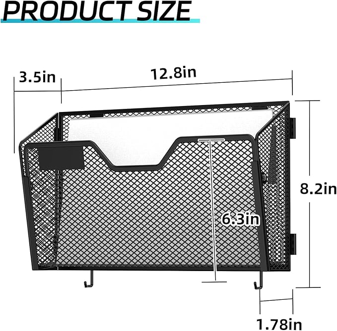 SUPEASY Wall File Organizer 6 Pack, Metal Mesh Wall File Holder with Hooks and Label Panel, Wall Mounted Mail Organizer for Office, Home, Classroom, Letter Size and A4 Files