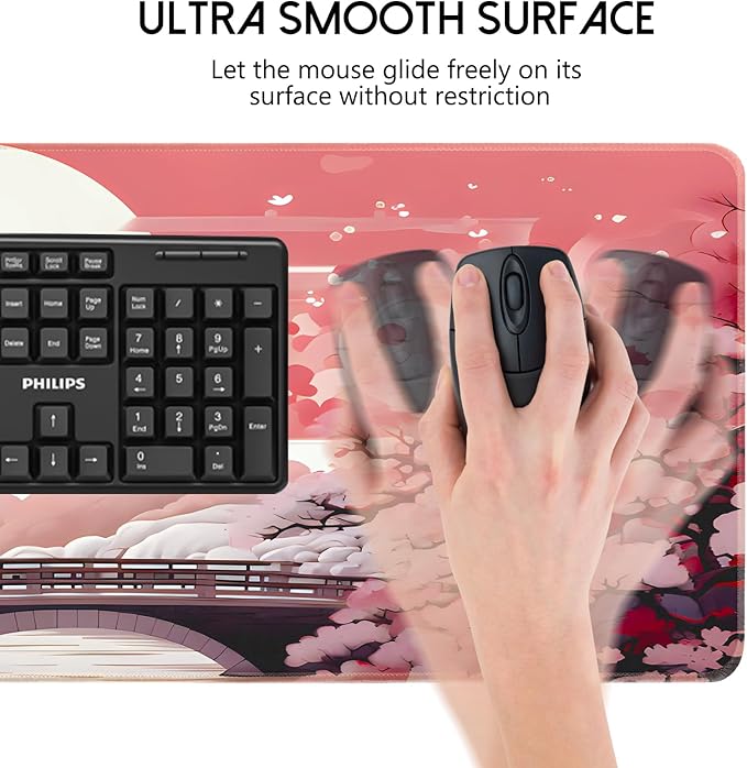 FreeNook Japanese Large Gaming Mouse Pad 31.5 x 11.8 in Computer Mouse Pad Anime Gaming Mousepad, Expanded Architecture Cute Desk Pad with Nop-Slip Suitable for Home Office