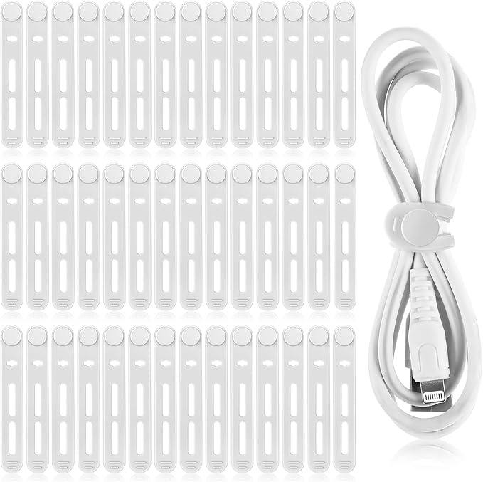 Tellegloww 42 Pcs Silicone Cable Ties Reusable Cord Organizer Adjustable Data Cable Wraps for Earphone Phone Charger Computer Cord Management Straps Travel Essentials(White,3.15 Inch)