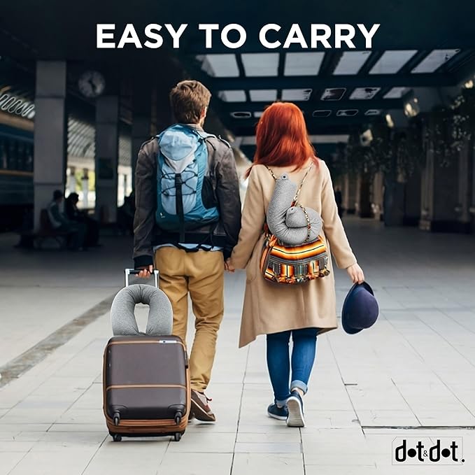 Dot&Dot Twist Memory Foam Travel Pillow for Airplane, Car and Home, Bendable Neck Pillow, Airplane Pillow for Neck Support, Chin, Lumbar and Leg, Adjustable Neck Roll Pillow