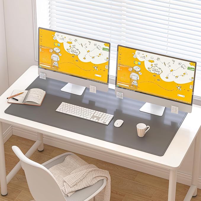 DAWNTREES Desk Mat for Desktop,PU Leather Desk Pad Protector,Non Slip, Large Mouse Pad and Keyboard Mat, Waterproof Writing Pad for Office and Home (Dark Gray,39.4''x19.7'')