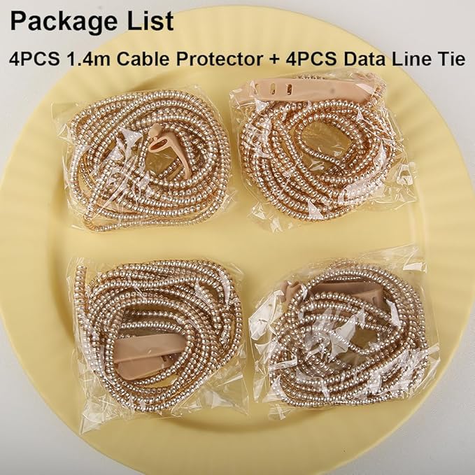 4pcs 1.6M(5.25FT) Spiral Cable Protector, Multicolor Suitable for Most Phone/Pad/Laptop USB Wire Cord Savers Protection Cover Anti-Break Wrap Charger Data Line Cables Sleeves, Laser Brown