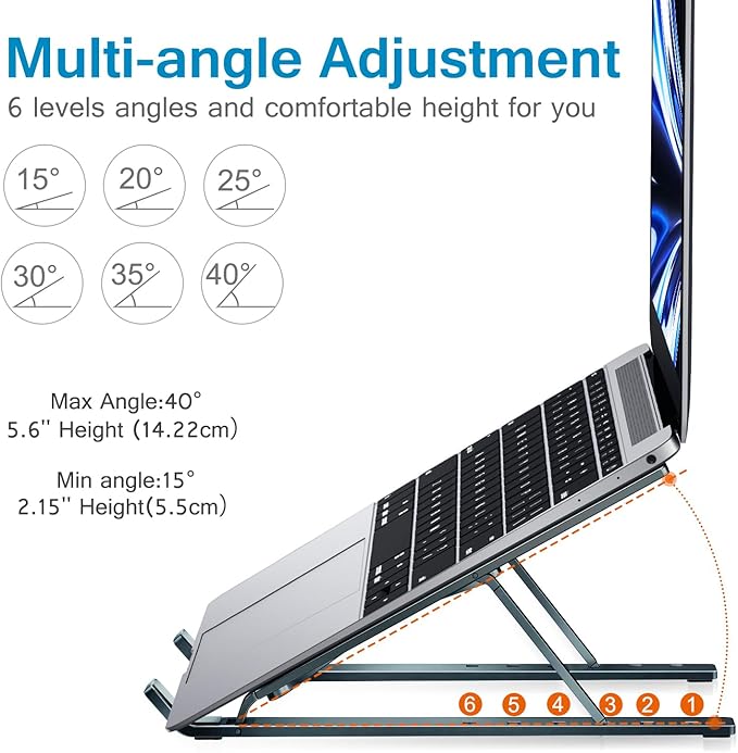 ivoler Laptop Stand, Laptop Holder Riser Computer Tablet Stand, 6 Angles Adjustable Aluminum Ergonomic Foldable Portable Desktop Holder Compatible with MacBook,iPad 10-15.6” Midnight Blue