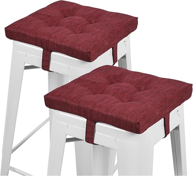 baibu 12 Inches Memory Foam Square Seat Cushion Set of 2, Dual-Layer Design Bar Stool Square Seat Cushion with Ties - 2 Pads Only, Red (12'' (30CM))