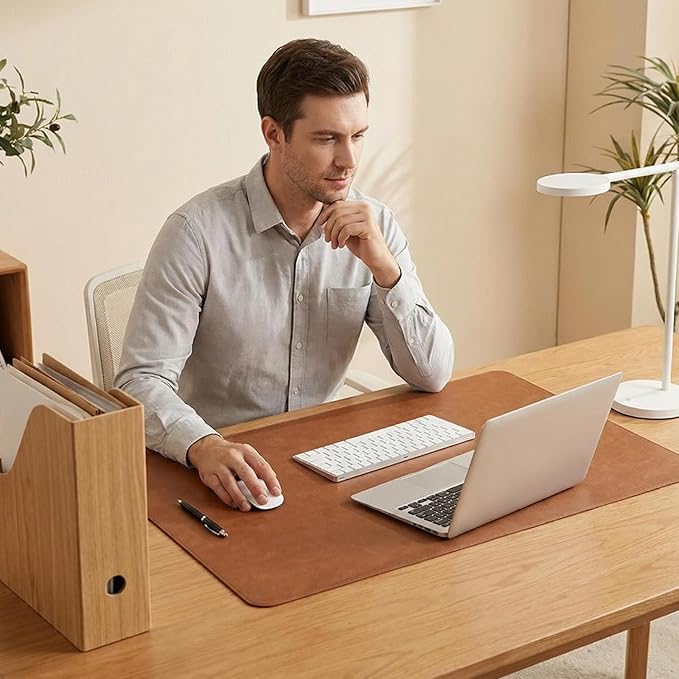 Leather Desk Blotter Pad 14.97 x 25.22 Inches, Flat, Non-Slip, Waterproof, Brown