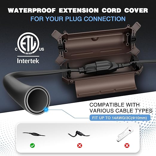 Flemoon [3 Pack] Outdoor Extension Cord Waterproof Cover, Weatherproof Electrical Connection Box for Outdoor Plug, Outlet, Outdoor Outlet, Socket, Halloween, Christmas Holiday Decoration Light, Brown