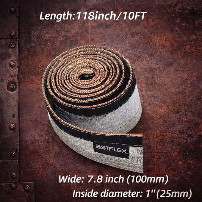 Heat Shroud Aluminized Sleeving Heat Shield Fuel line Wire Heat Sleeve 1" I.D. x 10FT with 10 Pcs 7.8Inch Stainless Steel Cable Metal Zip Ties
