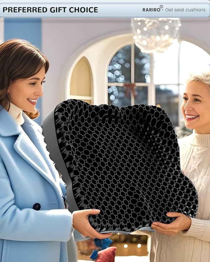 Gel Seat Cushion for Long Sitting(Enlarged & Thickened), Cooling Pressure Relief Seat Cushion for Wheelchair, Driving, Kayak, Office Desk Chair Seat Pad Gel for Heavy People[Black-19.7" Large]