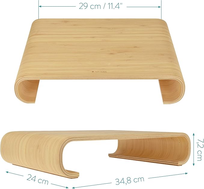 Navaris Wood Monitor Stand Riser - Computer Desk Organizer Desktop Dock Wooden Mount Display for PC TV Screen Notebook Laptop - Bamboo