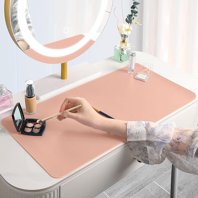 Makeup Mat for Vanity to Protect Desk Top 31.5 x 15.7 in, Dual-Sided Makeup Mat, Easy to Clean Desk Pad - Waterproof and Oilproof Vanity Accessories (Apricot and Orange)