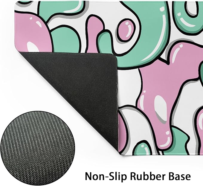 Pink Green White Mouse Pad 35.4”x15.7” Anime Cool Geometric Japanese Desk Mat Extended XXL Mouse Pad Non-Slip Rubber Base Stitched Edge Keyboard Mouse Mat Laptop Desk Pad Large for Working