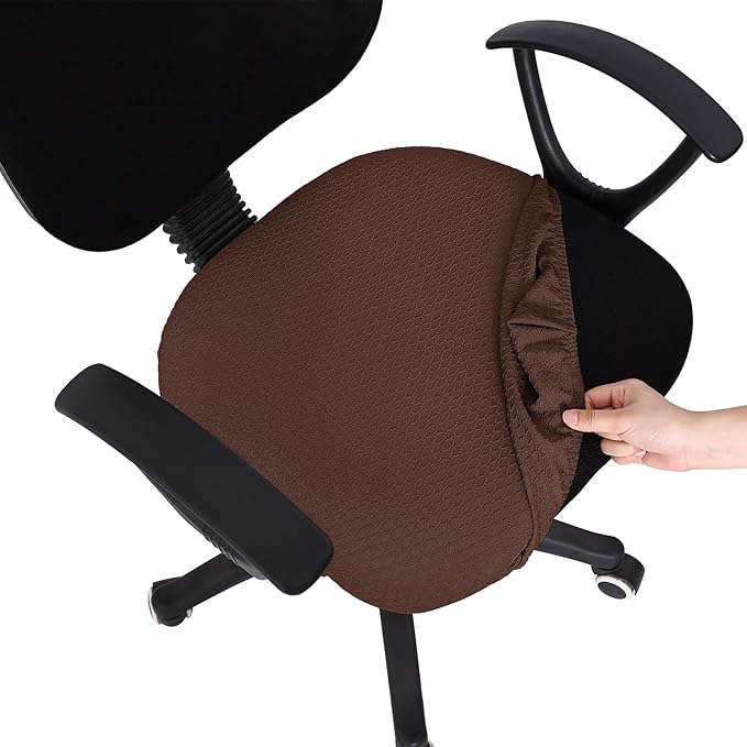 Smiry Stretch Jacquard Office Computer Chair Seat Covers, Removable Washable Anti-dust Desk Chair Seat Cushion Protectors - Light Chocolate