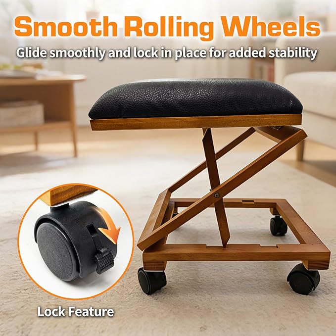 Foot Rest Under Desk, Under Desk Footrest with Adjustable Height & Lockable Wheels, Foot Stool for Home Work Room Comfort