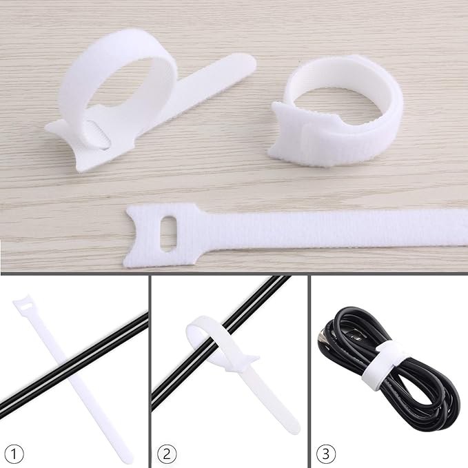 60pcs Fastening Microfiber Cloth Cable Ties Wire Management (6/7/8 Inch, White)