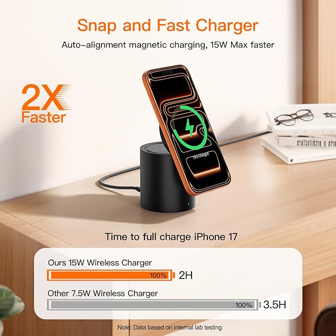 2026 Foldable 3 in 1 Wireless Charging Station,for Apple Magsafe Charger Stand,Fast Magnetic Wireless Charger Station for iPhone 1716 15 14 13 12 Series,Airpods Pro,Apple Watch Ultra Series（Black）