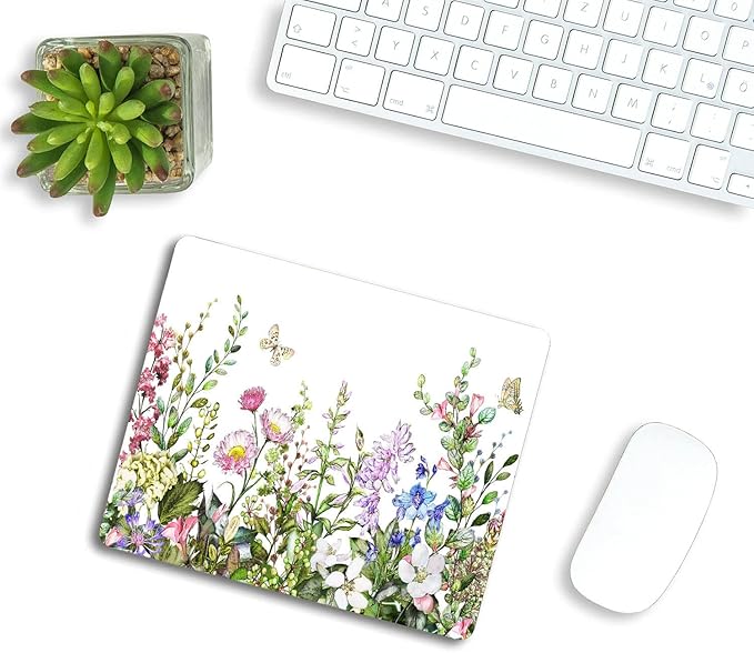 Border with Herbs and Wild Flowers Mouse Pad Non-Slip Rubber Base Gaming MousePads for Computers Laptop Office, Computer Mouse Pad for Wireless Mouse, 9.5"x7.9"x0.12" Inch(240mm x 200mm x 3mm)