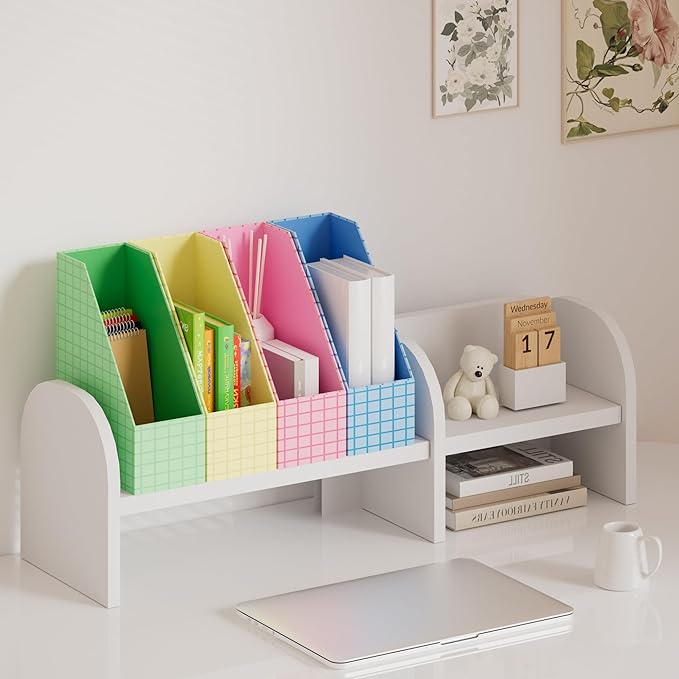 JiaWei Magazine File Holder Foldable Storage Boxes for Documents - Set of 2 Cardboard Magazine Rack Made of 2150 g/m² 10.5 cm Wide，Desk Organizer for Classroom, Home, and Office - Blue