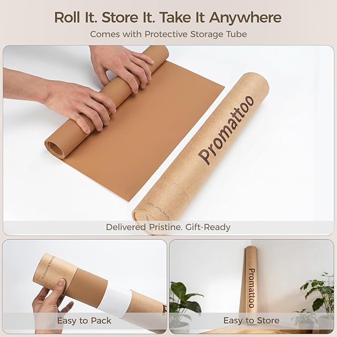 1.6mm Thick Leather 18x54 Inch Non-Slip Mat, Waterproof Countertop Protector, Kitchen Island Counter/Dinner Table Mat, Caramel Brown
