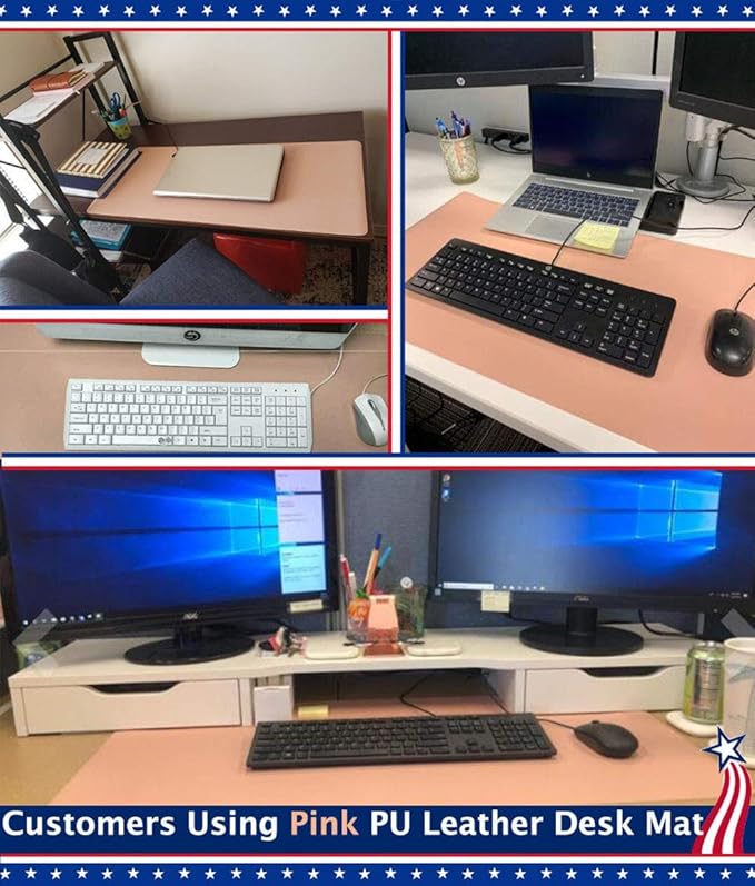 Desk Protector Blotter Pad on Top of Desks PU Leather Office Desk Writing Mat Computer Laptop Gaming Under Keyboard Mouse Pad Desk Decor Accessories Organizer for Women Men Kids Black 16 X 32 Inches